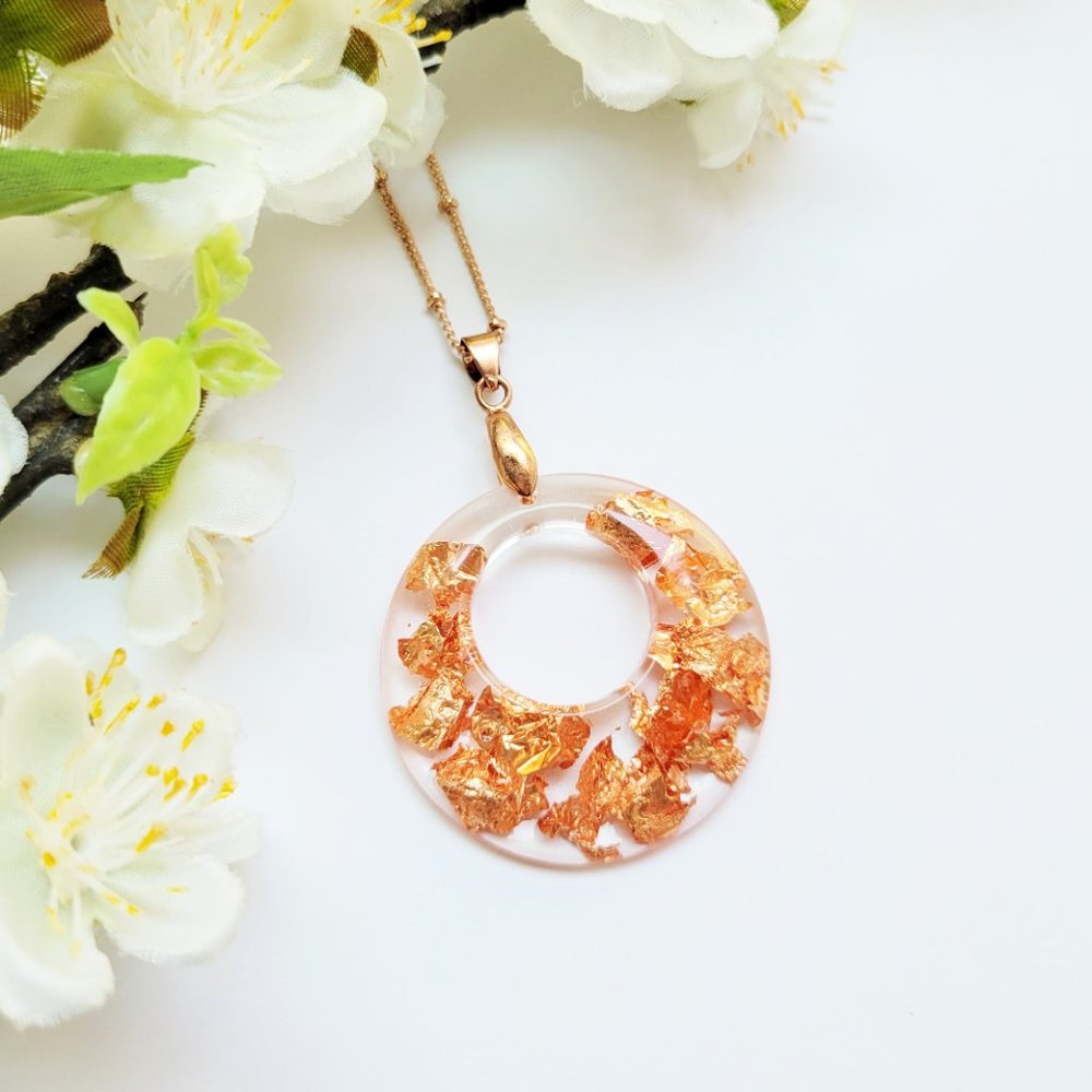 Crinkled Copper Pendant Necklace Handmade Open Circle Pendant Necklace